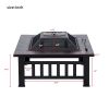 U-style Outdoor Metal Wood Burning Square Fire Pit with Spark Screen, Log Poker and Cover RT