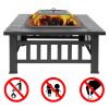 32 Inch Heavy Duty 3 in 1 Metal Square Patio Firepit Table BBQ Garden Stove with Spark Screen Cover Log Grate and Poker for Outside Wood Burning and D