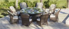 Turnbury Outdoor 9 Piece Patio Wicker Gas Fire Pit Set Round Table With Arm Chairs by Direct Wicker