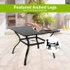 MEOOEM Outdoor Metal Patio Dining Table with Umbrella Hole, Metal Steel Square Backyard Bistro Table for Garden, Poolside, Backyard, Black