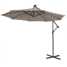 10 Feet Patio Solar Powered Cantilever Umbrella with Tilting System (Color: Coffee)