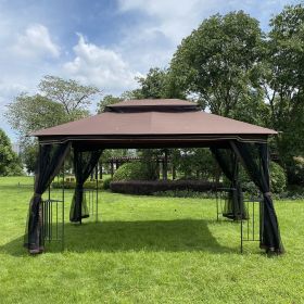 13x10ft Outdoor Patio Gazebo Canopy Tent With Ventilated Double Roof And Mosquito net (Detachable Mesh Screen On All Sides), Suitable for Lawn, Garden (Color: Brown)