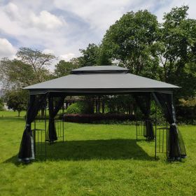 13x10ft Outdoor Patio Gazebo Canopy Tent With Ventilated Double Roof And Mosquito net (Detachable Mesh Screen On All Sides), Suitable for Lawn, Garden (Color: GRAY)