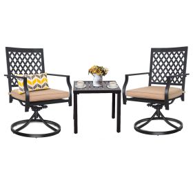 MEOOEM Patio Dining Set  Bistro Set Outdoor Furniture Square Bistro Metal Table Side Table and Swivel Dining Chairs with Cushion (Style: Modern)