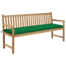 Garden Bench with Green Cushion 68.9" Solid Teak Wood (Color: Green)