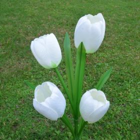 LED Tulip Flower Stake Light Solar Energy Rechargeable Garden Patio Pathway (Color: White)