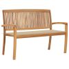 Stacking Garden Bench with Cushion 50.6" Solid Teak Wood