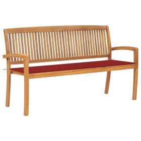 Stacking Garden Bench with Cushion 62.6" Solid Teak Wood (Color: Red)