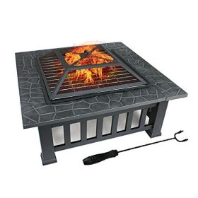 Upland 32inch Charcoal Fire Pit with Cover (Color: Antique Finish)