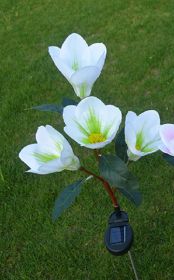 LED Magnolia Flower Stake Light Solar Energy Rechargeable for Outdoor Garden (Color: White)