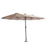 15FT Patio Double-Sided Umbrella with Solar LED Lights, Outdoor Market Umbrella with 48 Solar Powered LED Lights & Crank