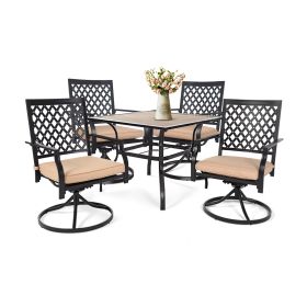 MEOOEM Patio Dining Set  Bistro Set Outdoor Furniture Square Bistro Metal Table Side Table and Swivel Dining Chairs with Cushion (Style: American)