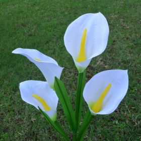 LED Calla Lily Flower Stake Light Solar Energy Rechargeable for Outdoor Garden Patio (Color: White)