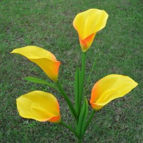 LED Calla Lily Flower Stake Light Solar Energy Rechargeable for Outdoor Garden Patio (Color: Yellow)