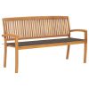 Stacking Garden Bench with Cushion 62.6" Solid Teak Wood